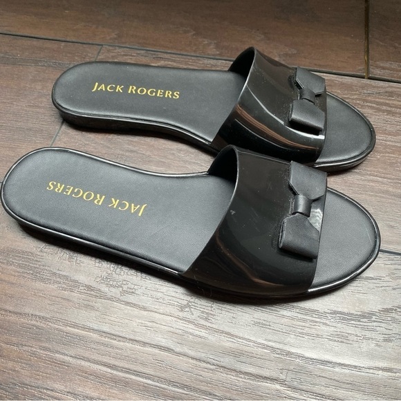 JACK ROGERS Black Bow Jelly LOGO FLIP FLOPS Slides Size 8 - Picture 1 of 5